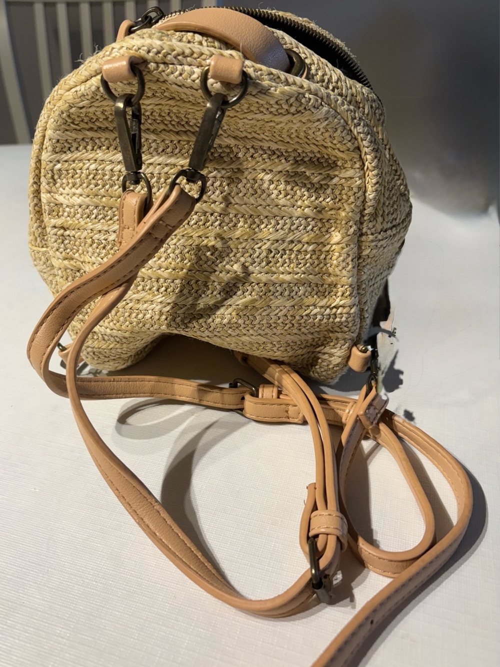 Malibu Skye Woven Raffia Convertible Mini Backpack - Picture 7 of 9